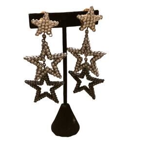 Earrings crystal stars in clear platinum and charcoal  4”